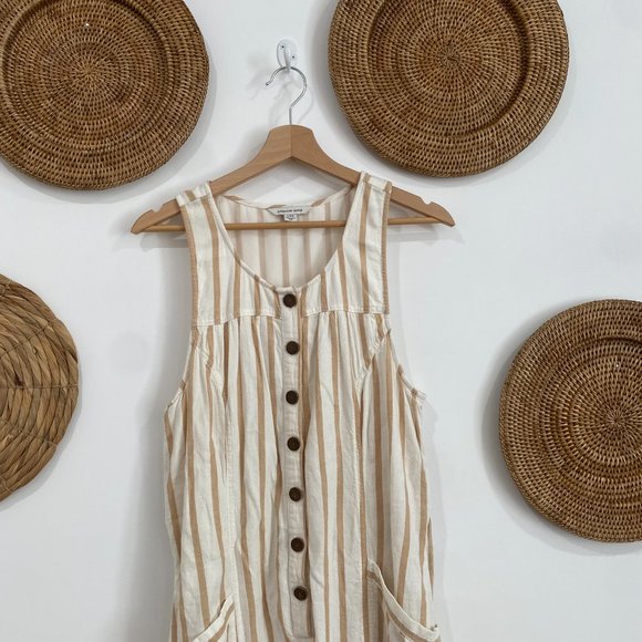 American Eagle Outfitters Pants - AEO American Eagle Neutral Tan White Striped Button Up Belted Jumpsuit Large